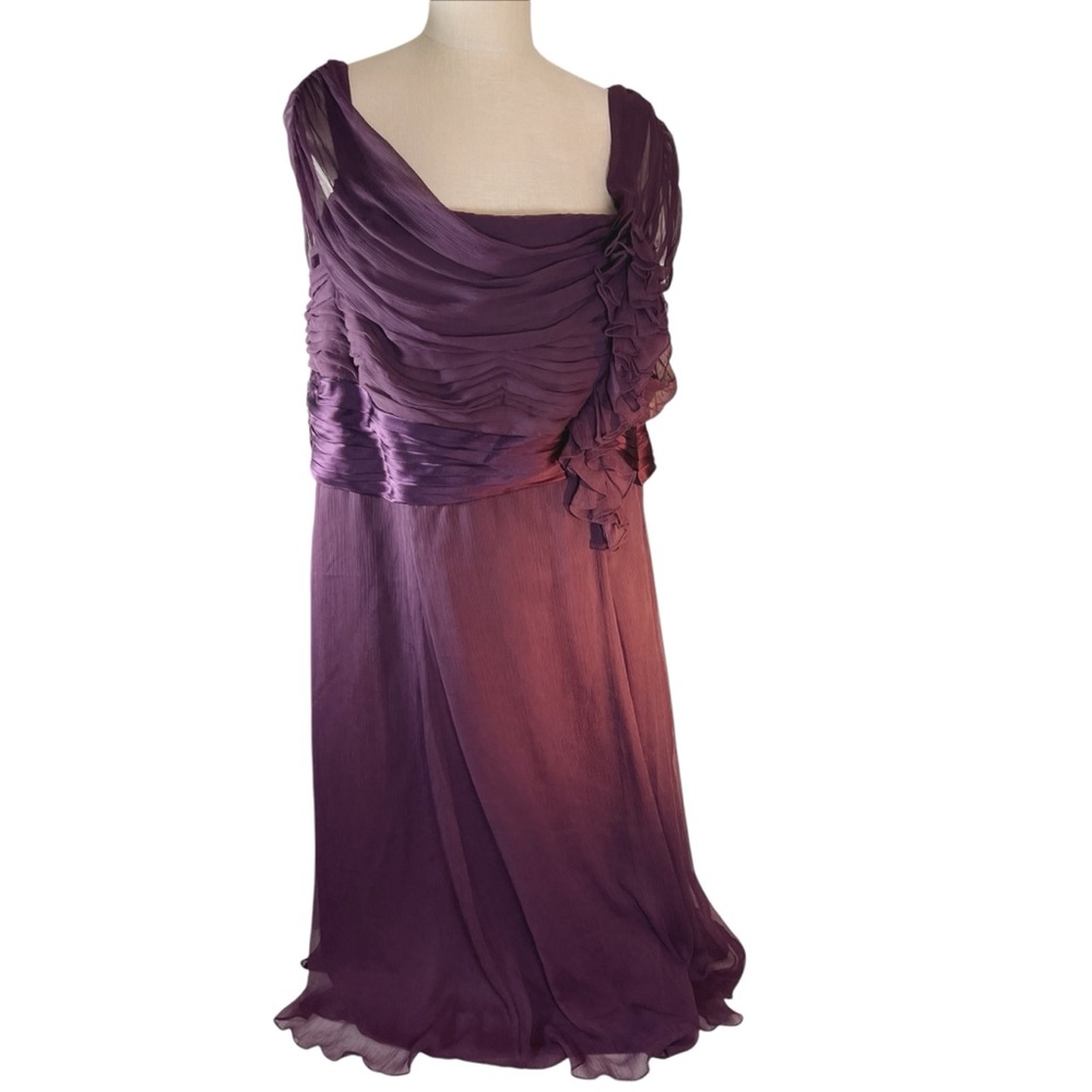 KM Collections by Milla Bell Silk Formal Midi Dress Sz 18W Raisin Weddin…